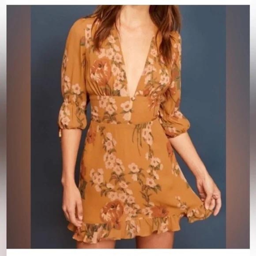 Floral V-Neck Mustard Dress
